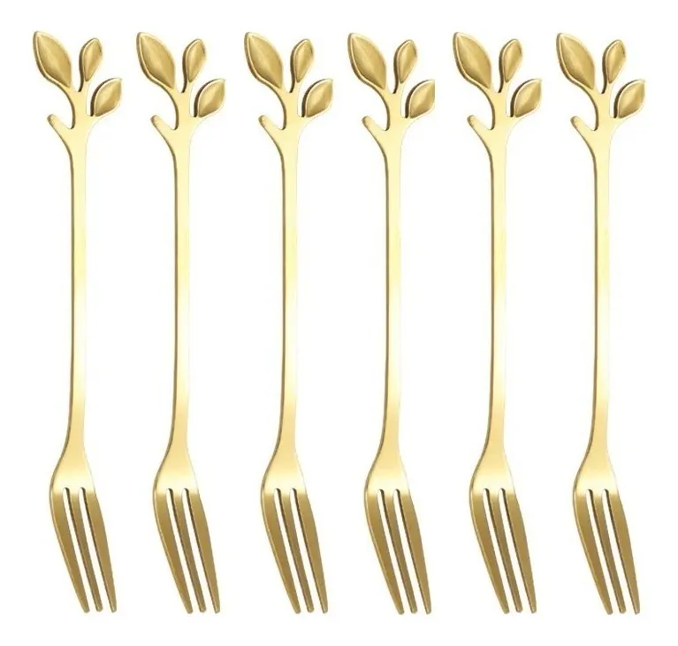 چنگال استیل رنگ ثابت طرح برگ – بسته ۶ عددی ارتفاع۱۲ سانتی‌متر