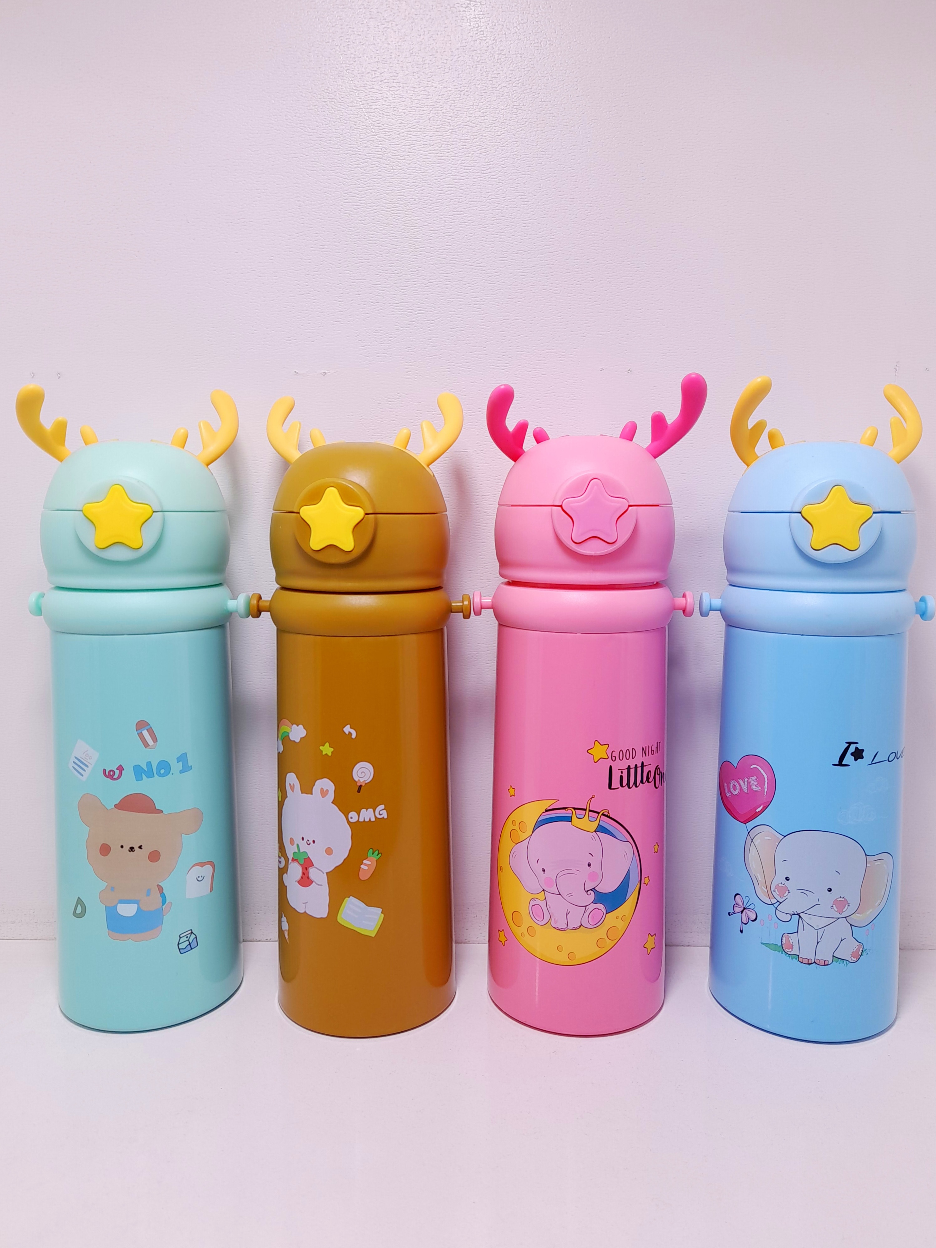 قمقمه استیل نی دار گوزنی کودک حجم ۷۵۰ میل