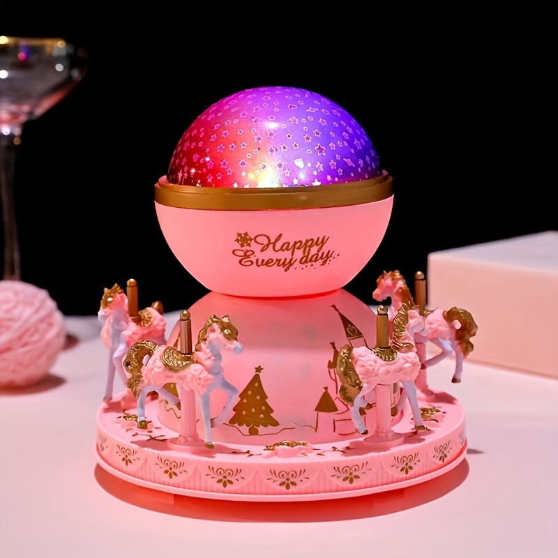 چراغ خواب کهکشانی کاروسل صورتی | چراغ خواب موزیکال فانتزی