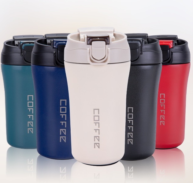 تراول ماگ استیل ۳۰۴ دو‌قفله COFFEE آسان نوش و نی دار – حجم ۴۱۰ میل