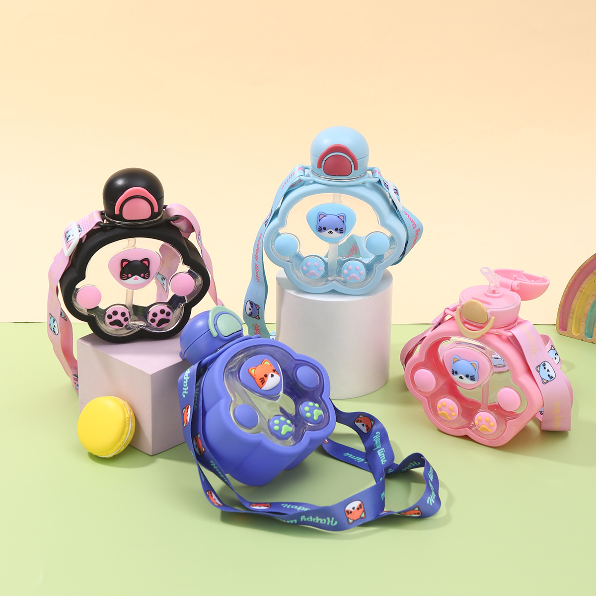 قمقمه پنجه اکرولیک دور سیلیکونی نی‌دار ۴۰۰ میلی‌لیتر – مناسب کودکان