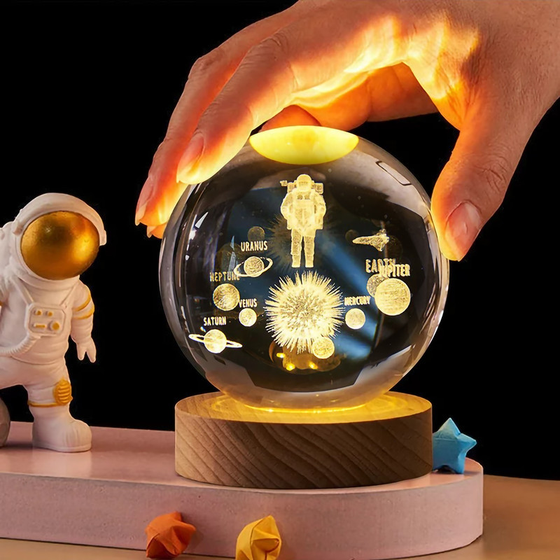 چراغ خواب مدل گوی کریستالی سایز ۶ – دکور لوکس با نور رویایی